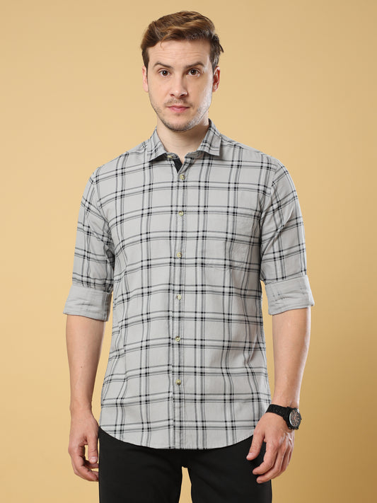 Long Sleeves Twill Check Shirt