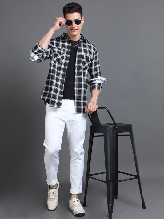 Long Sleeves Double Pocket Check Shirt