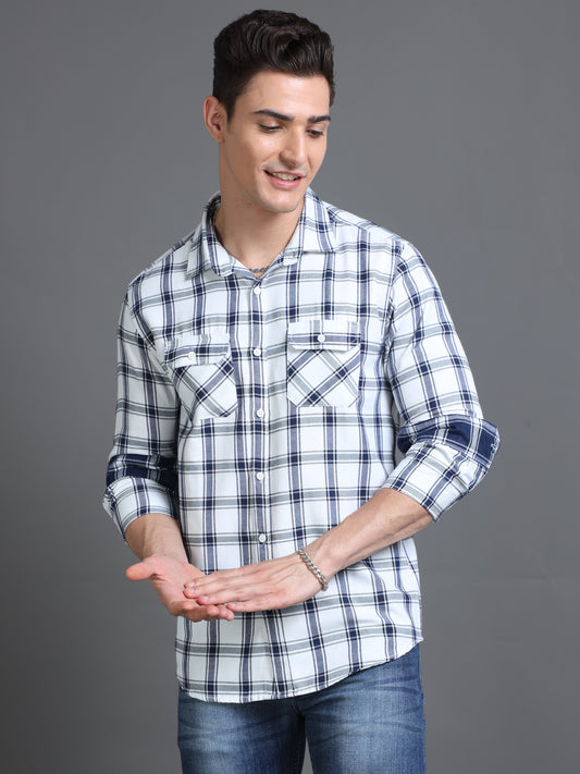 Long Sleeves Double Pocket Check Shirt